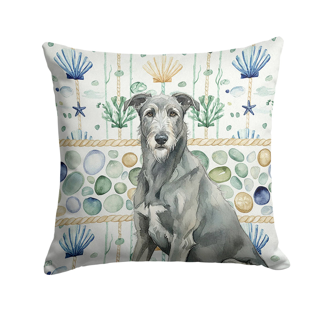 Gray Irish Wolfhound Coastal Sea Glass Decorative Throw Pillow 14x14 Indoor Outdoor Accent Cushion, Fabric Cover with Insert for Sofa, Bed, Porch & Living Room