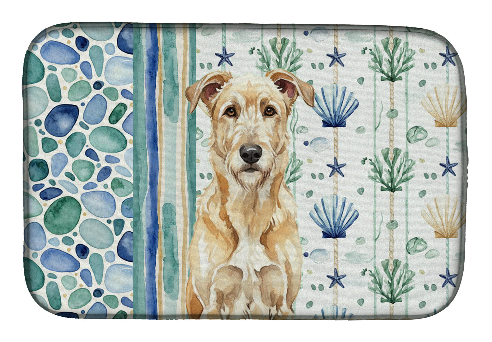 Wheaten Irish Wolfhound Coastal Sea Glass Dish Drying Mat Absorbent Dish Drying Mat Pad for Kitchen Counter Dish Drainer Mat for Countertop, 14 x 21", Multicolor