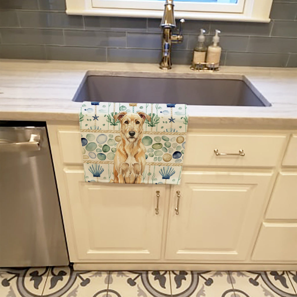 Wheaten Irish Wolfhound Coastal Sea Glass Kitchen Towel Velour Plush Front and Cotton Loop Back Machine Washable