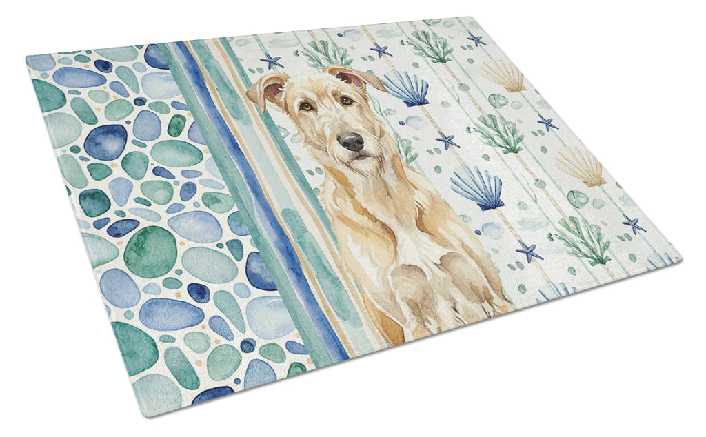 Wheaten Irish Wolfhound Coastal Sea Glass Cutting Board Tempered Glass Kitchen Cutting Surface, Heat Resistant Chopping, Non-Slip Feet, Food Prep & Serving