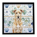 Wheaten Irish Wolfhound Coastal Sea Glass Framed Metal Print Bathroom, Kitchen, Office, Home Decor Wall Art Ready to Hang, Square, 8X8