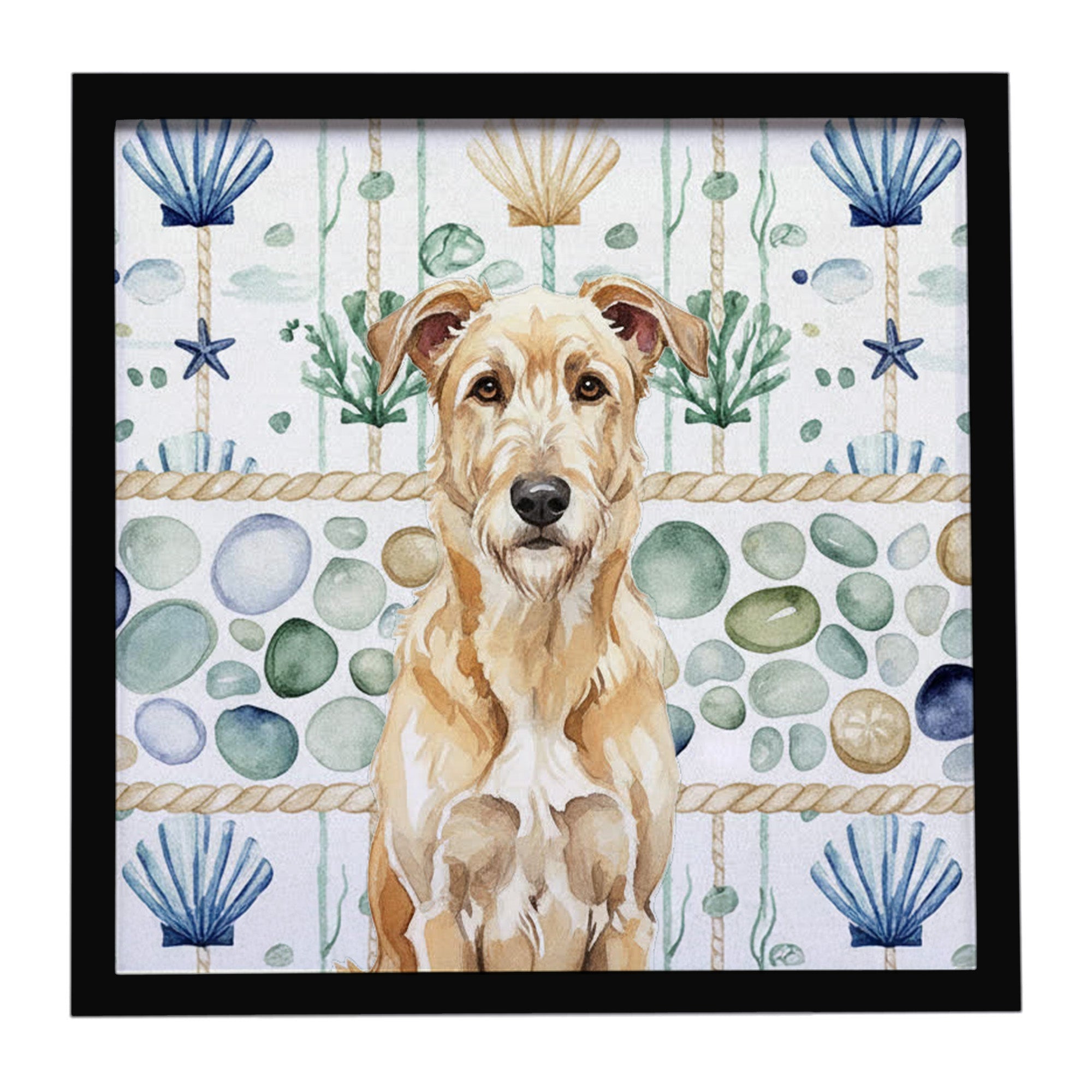 Wheaten Irish Wolfhound Coastal Sea Glass Framed Metal Print Bathroom, Kitchen, Office, Home Decor Wall Art Ready to Hang, Square, 8X8