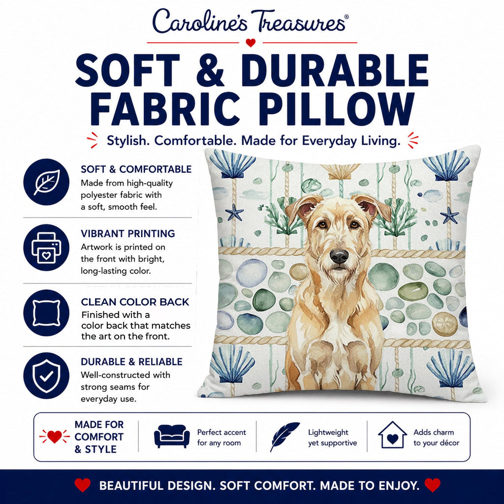 Wheaten Irish Wolfhound Coastal Sea Glass Decorative Throw Pillow 18x18 Indoor Outdoor Accent Cushion, Fabric Cover with Insert for Sofa, Bed, Porch & Living Room