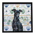 Black Italian Greyhound Coastal Sea Glass Framed Metal Print Bathroom, Kitchen, Office, Home Decor Wall Art Ready to Hang, Square, 8X8