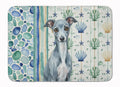 Blue Italian Greyhound Coastal Sea Glass Memory Foam Kitchen Mat Machine Washable Anti-Fatigue Cushion Comfort Bath or Kitchen Rug
