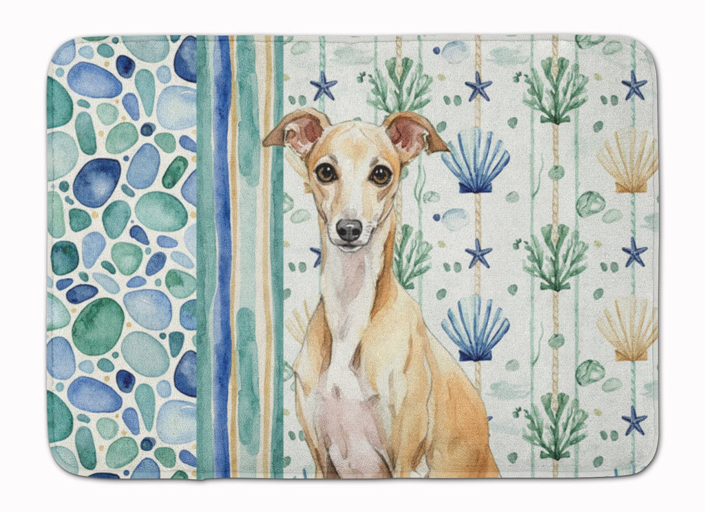 Fawn Italian Greyhound Coastal Sea Glass Memory Foam Kitchen Mat Machine Washable Anti-Fatigue Cushion Comfort Bath or Kitchen Rug
