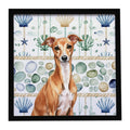 Red Italian Greyhound Coastal Sea Glass Framed Metal Print Bathroom, Kitchen, Office, Home Decor Wall Art Ready to Hang, Square, 8X8