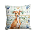 Red Italian Greyhound Coastal Sea Glass Decorative Throw Pillow 14x14 Indoor Outdoor Accent Cushion, Fabric Cover with Insert for Sofa, Bed, Porch & Living Room