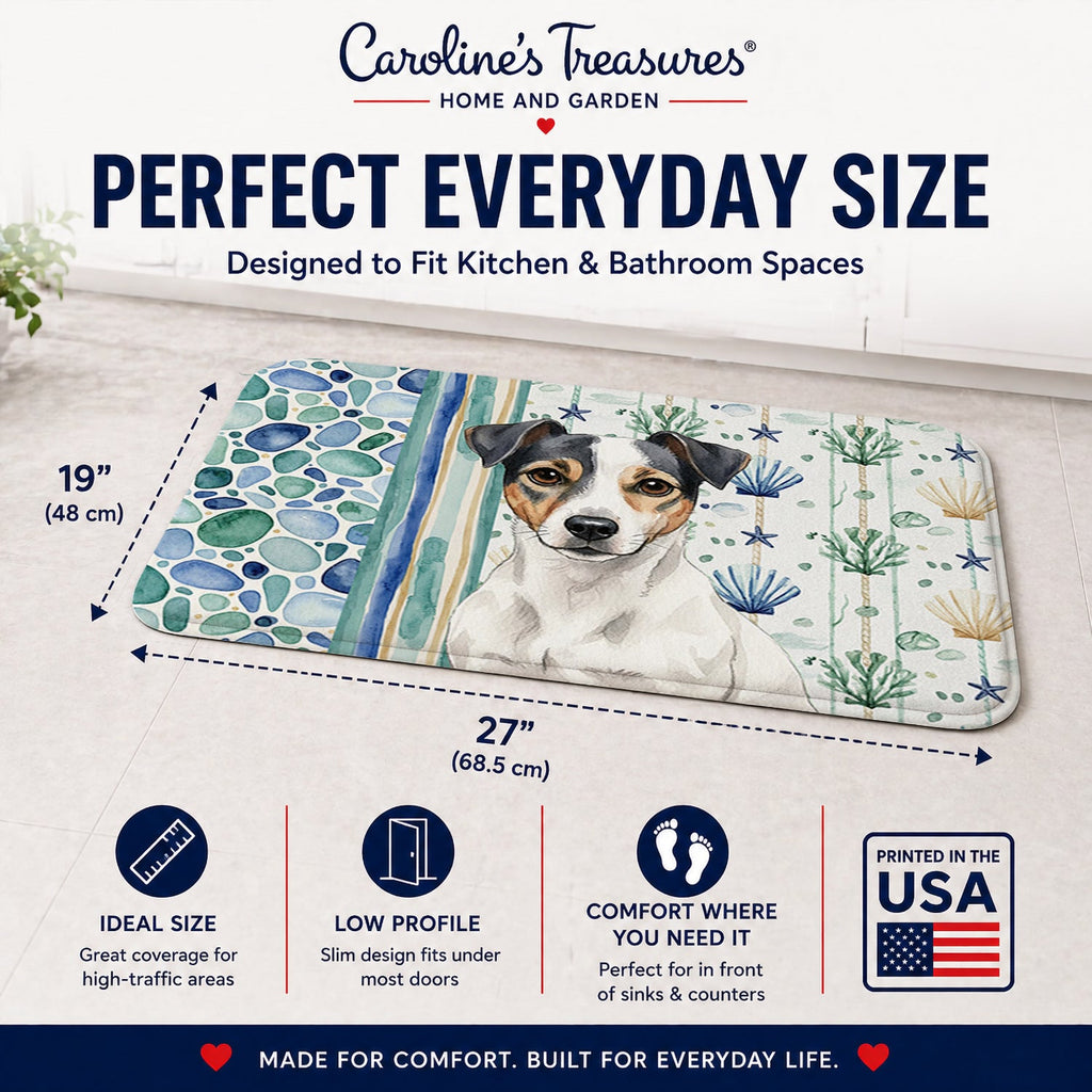 White and Black Jack Russell Terrier Coastal Sea Glass Memory Foam Kitchen Mat Machine Washable Anti-Fatigue Cushion Comfort Bath or Kitchen Rug