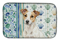 White and Tan Jack Russell Terrier Coastal Sea Glass Dish Drying Mat Absorbent Dish Drying Mat Pad for Kitchen Counter Dish Drainer Mat for Countertop, 14 x 21", Multicolor