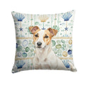White and Tan Jack Russell Terrier Coastal Sea Glass Decorative Throw Pillow 14x14 Indoor Outdoor Accent Cushion, Fabric Cover with Insert for Sofa, Bed, Porch & Living Room