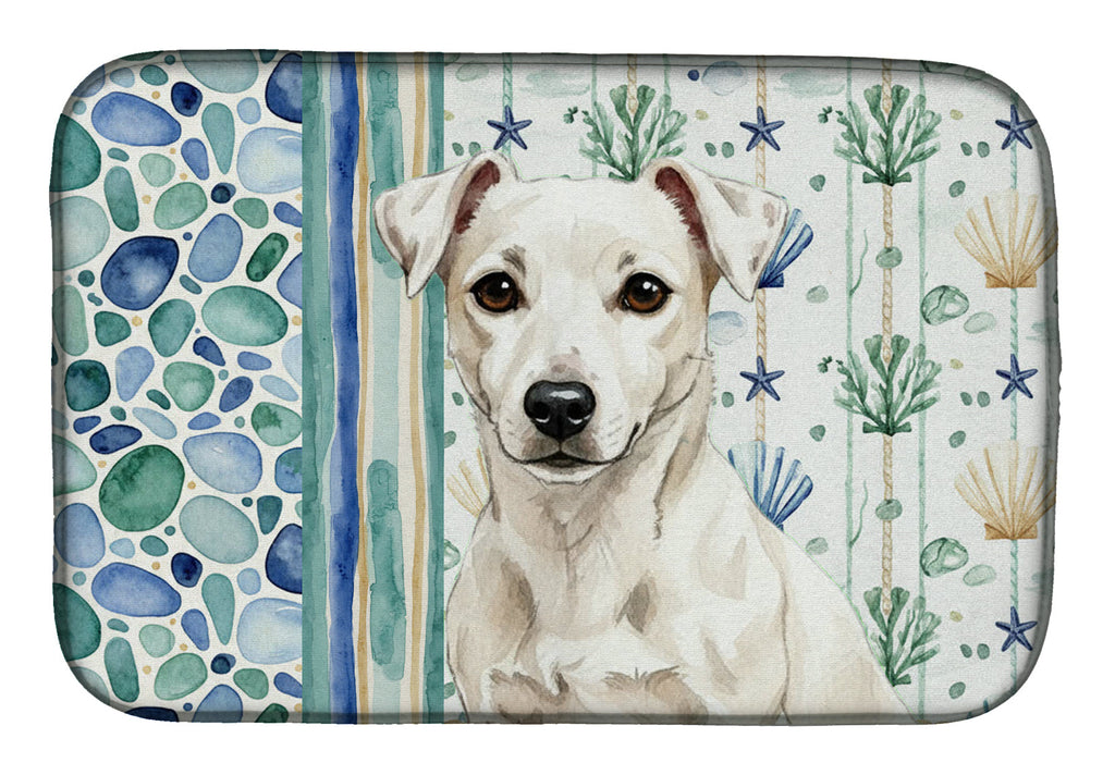 White Jack Russell Terrier Coastal Sea Glass Dish Drying Mat Absorbent Dish Drying Mat Pad for Kitchen Counter Dish Drainer Mat for Countertop, 14 x 21", Multicolor