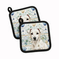 White Jack Russell Terrier Coastal Sea Glass Pot Holder Set of 2 Heat Resistant Quilted Hot Pads 7.5 x 7.5 Inch, Insulated Kitchen Trivets for Cooking & Baking
