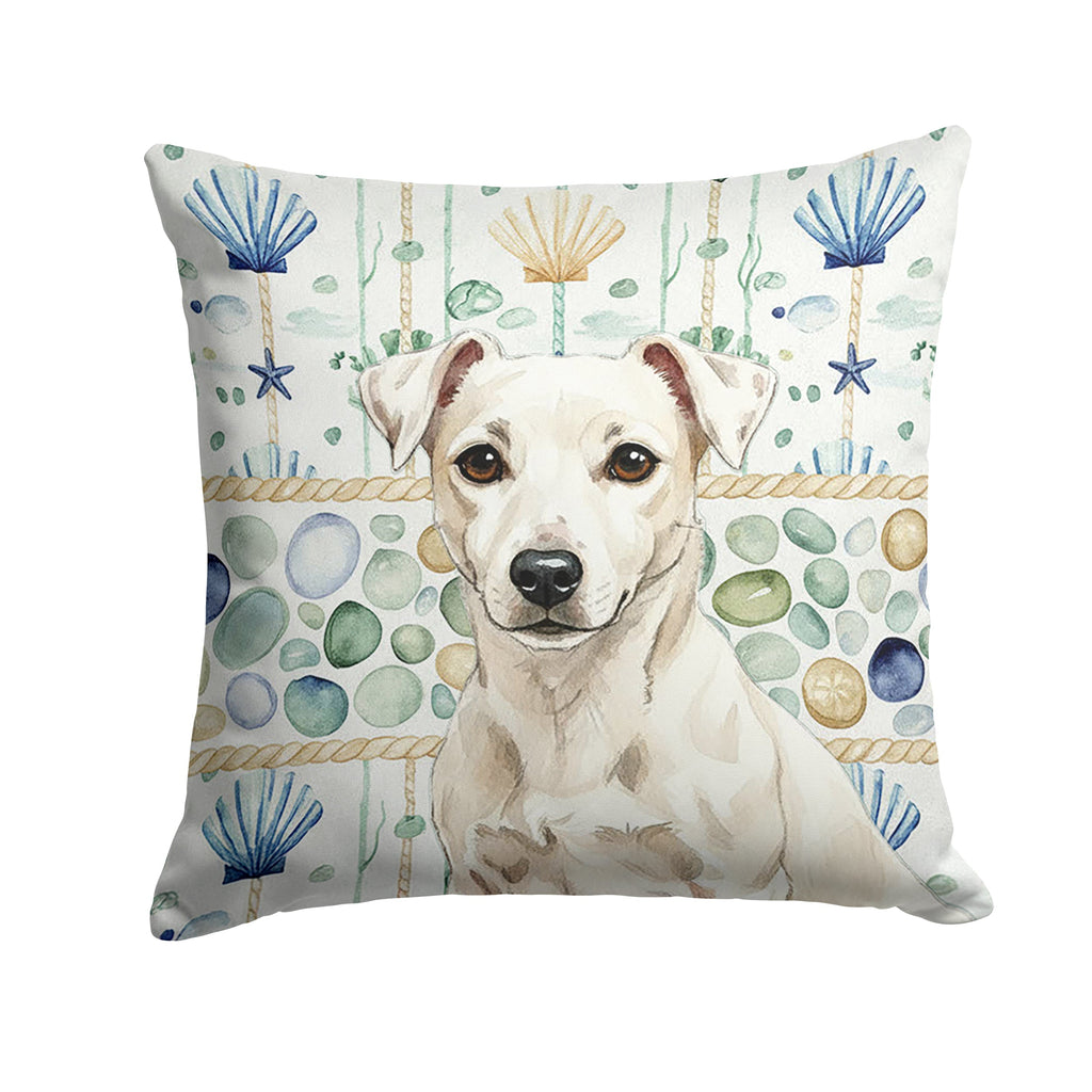 White Jack Russell Terrier Coastal Sea Glass Decorative Throw Pillow 18x18 Indoor Outdoor Accent Cushion, Fabric Cover with Insert for Sofa, Bed, Porch & Living Room