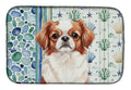 Red and White Japanese Chin Coastal Sea Glass Dish Drying Mat Absorbent Dish Drying Mat Pad for Kitchen Counter Dish Drainer Mat for Countertop, 14 x 21", Multicolor