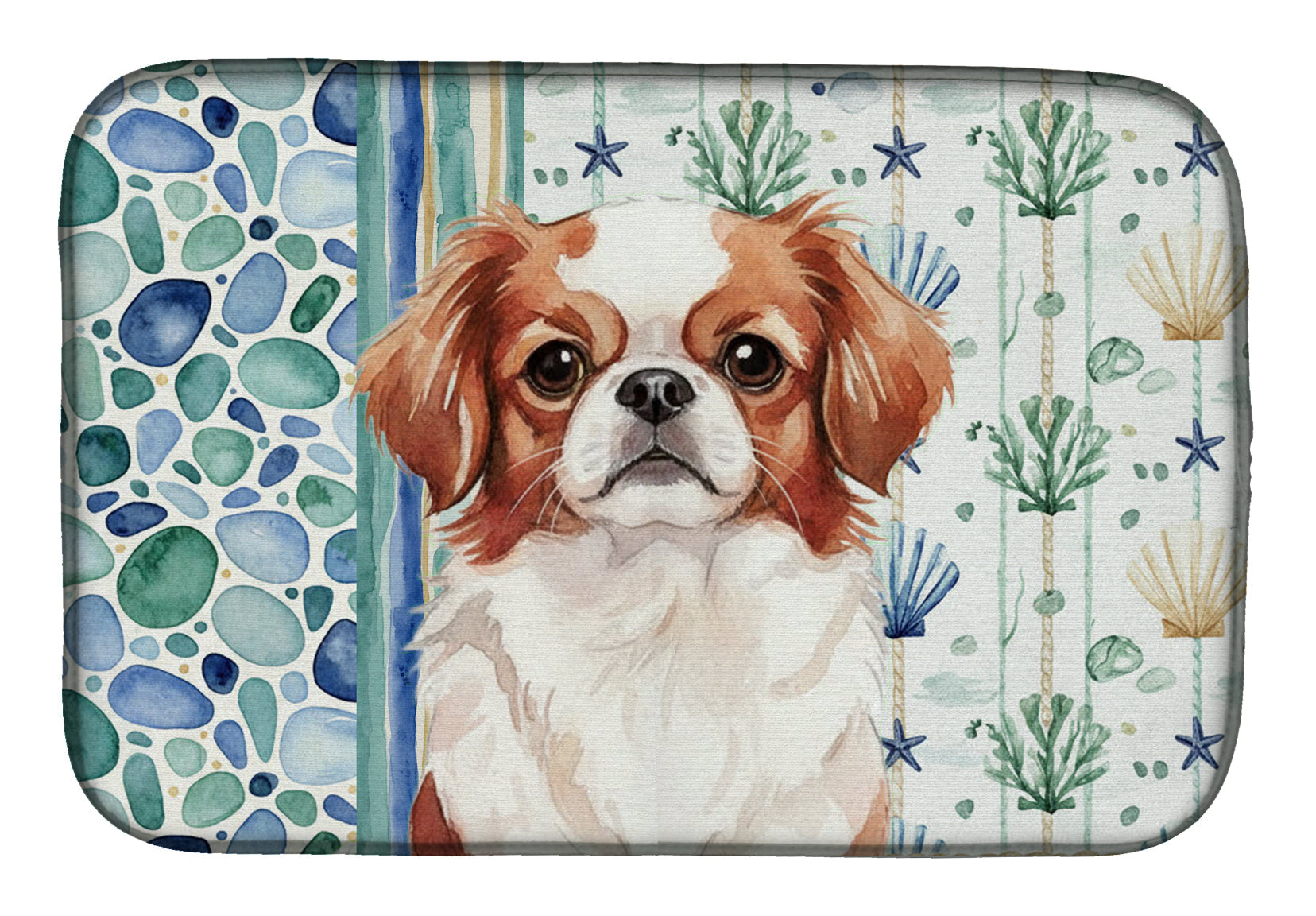 Red and White Japanese Chin Coastal Sea Glass Dish Drying Mat Absorbent Dish Drying Mat Pad for Kitchen Counter Dish Drainer Mat for Countertop, 14 x 21", Multicolor
