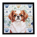 Red and White Japanese Chin Coastal Sea Glass Framed Metal Print Bathroom, Kitchen, Office, Home Decor Wall Art Ready to Hang, Square, 8X8
