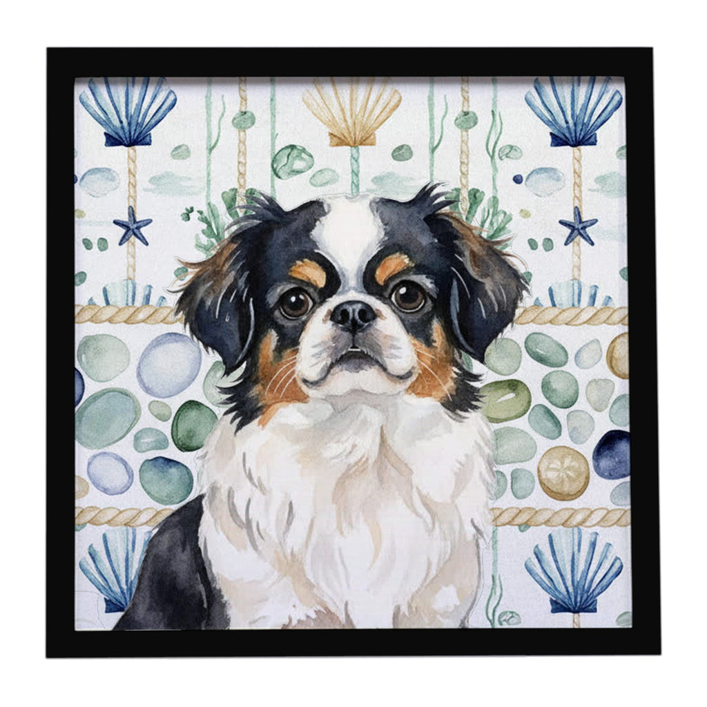Tricolor Japanese Chin Coastal Sea Glass Framed Metal Print Bathroom, Kitchen, Office, Home Decor Wall Art Ready to Hang, Square, 8X8