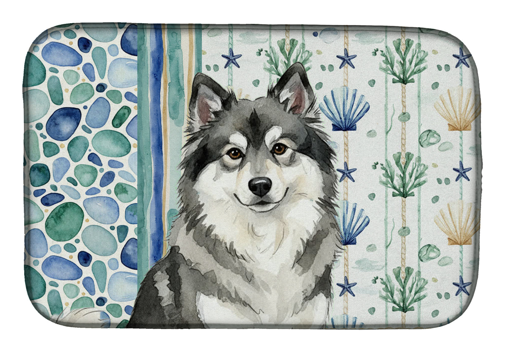 Keeshond Coastal Sea Glass Dish Drying Mat Absorbent Dish Drying Mat Pad for Kitchen Counter Dish Drainer Mat for Countertop, 14 x 21", Multicolor