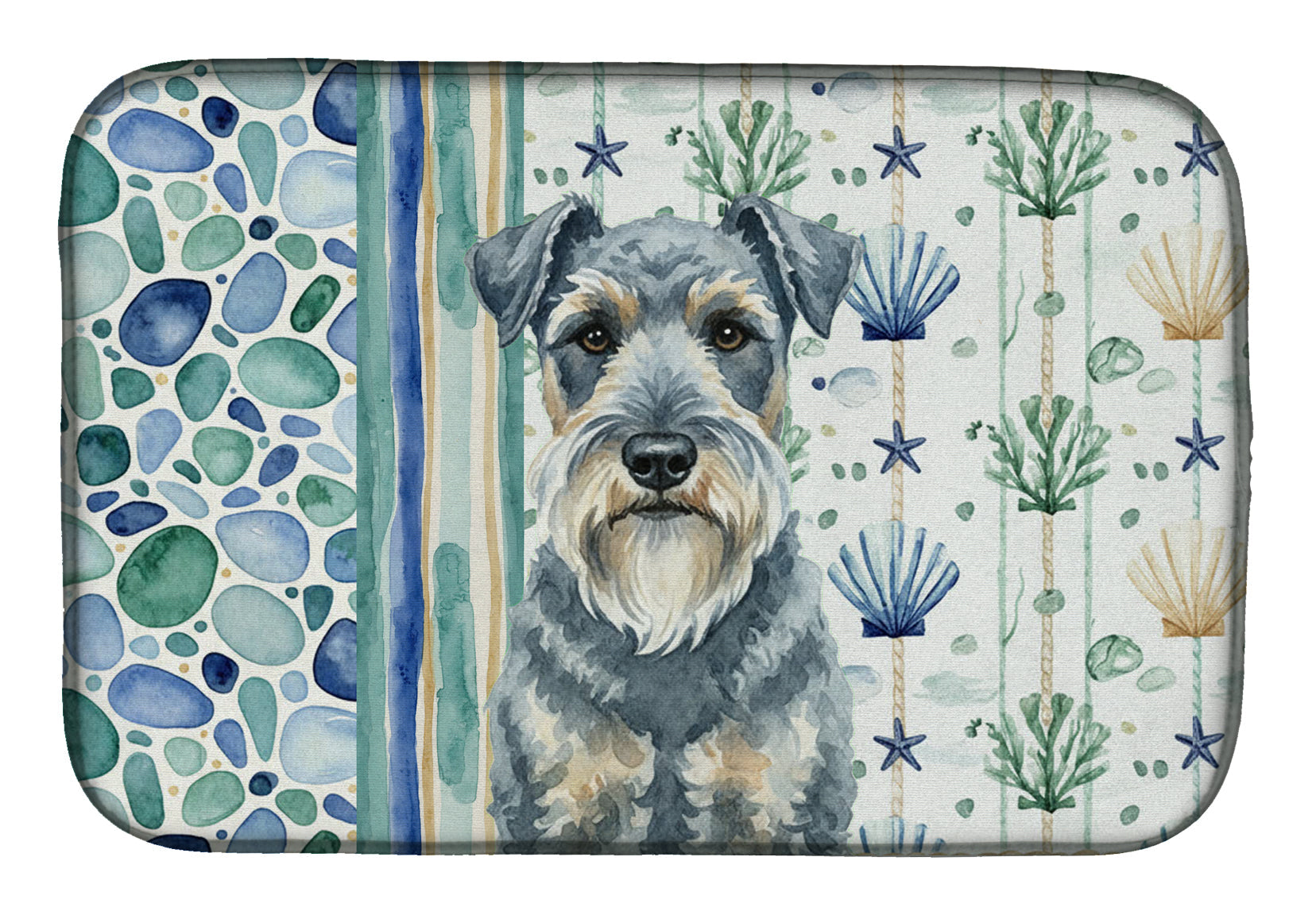 Kerry Blue Terrier Coastal Sea Glass Dish Drying Mat Absorbent Dish Drying Mat Pad for Kitchen Counter Dish Drainer Mat for Countertop, 14 x 21", Multicolor