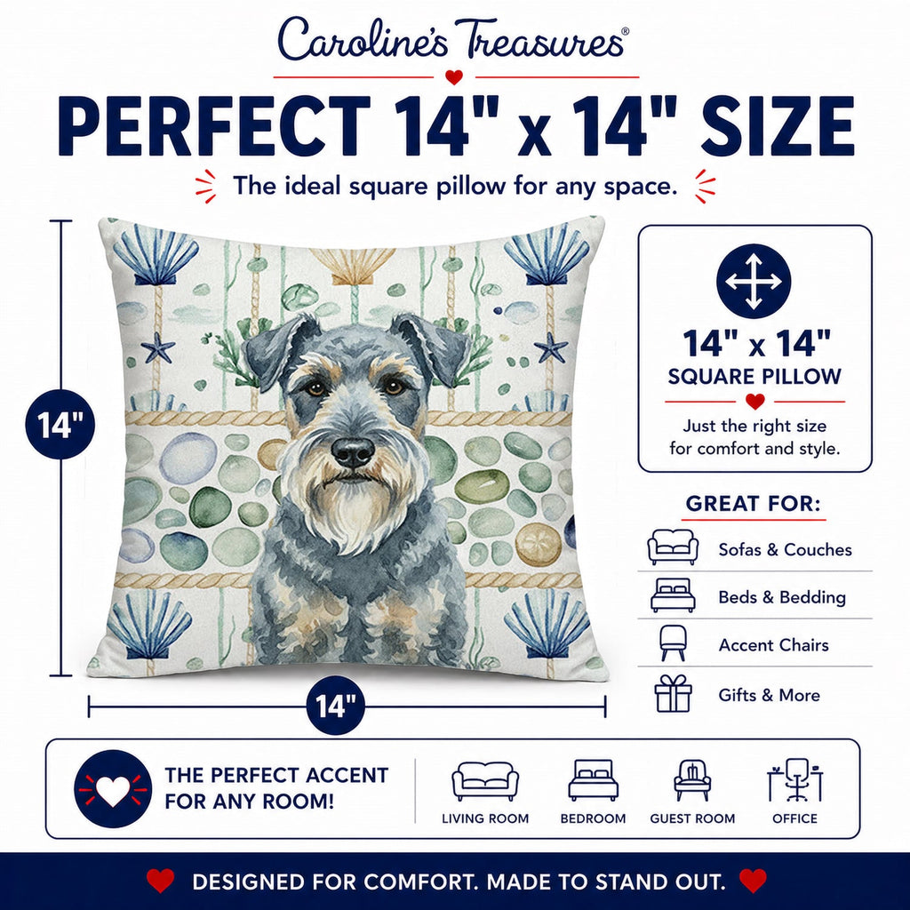 Kerry Blue Terrier Coastal Sea Glass Decorative Throw Pillow 14x14 Indoor Outdoor Accent Cushion, Fabric Cover with Insert for Sofa, Bed, Porch & Living Room