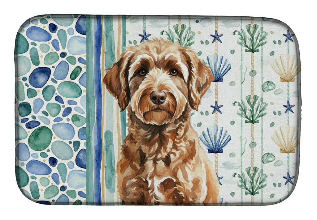 Chocolate Labradoodle Coastal Sea Glass Dish Drying Mat Absorbent Dish Drying Mat Pad for Kitchen Counter Dish Drainer Mat for Countertop, 14 x 21", Multicolor