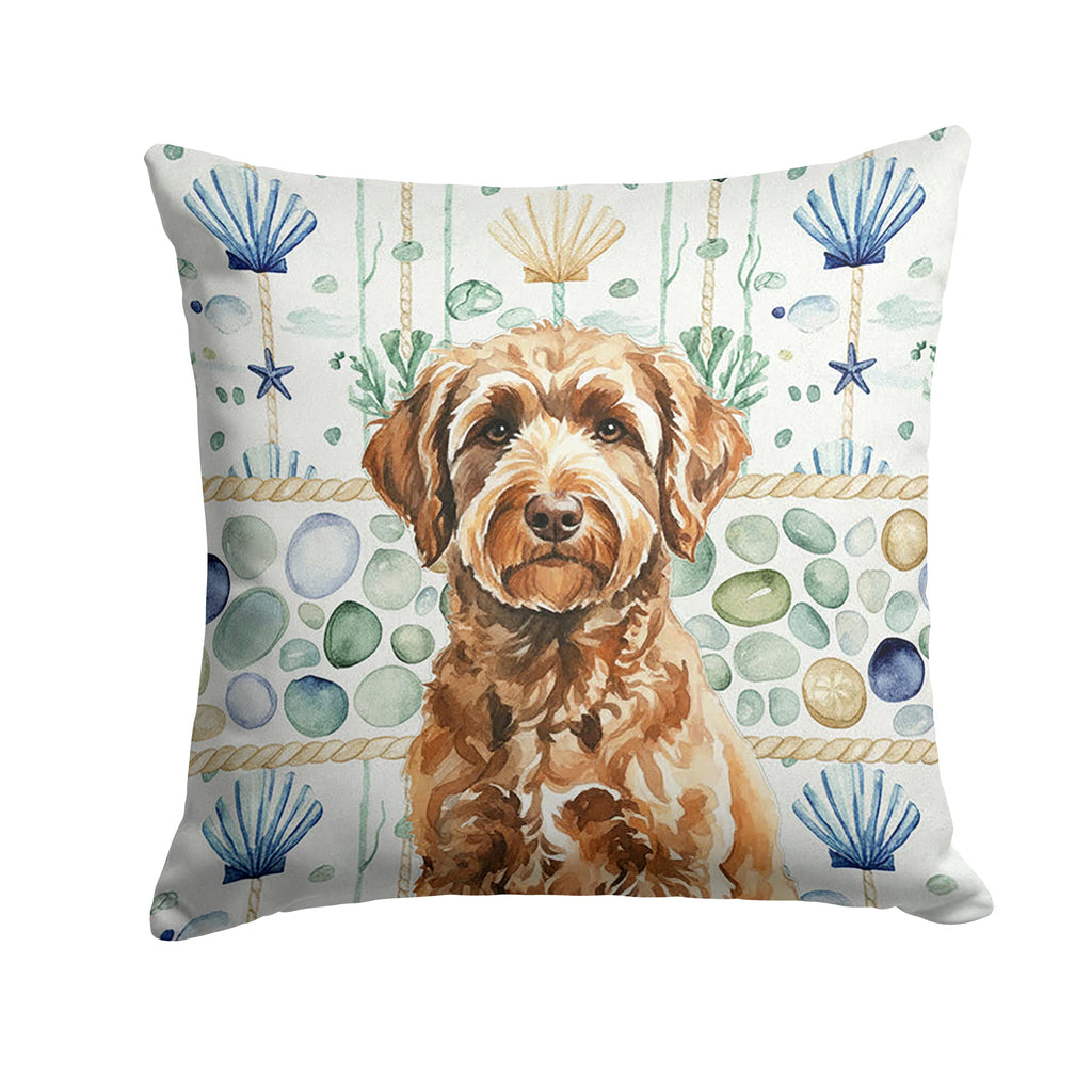 Chocolate Labradoodle Coastal Sea Glass Decorative Throw Pillow 18x18 Indoor Outdoor Accent Cushion, Fabric Cover with Insert for Sofa, Bed, Porch & Living Room