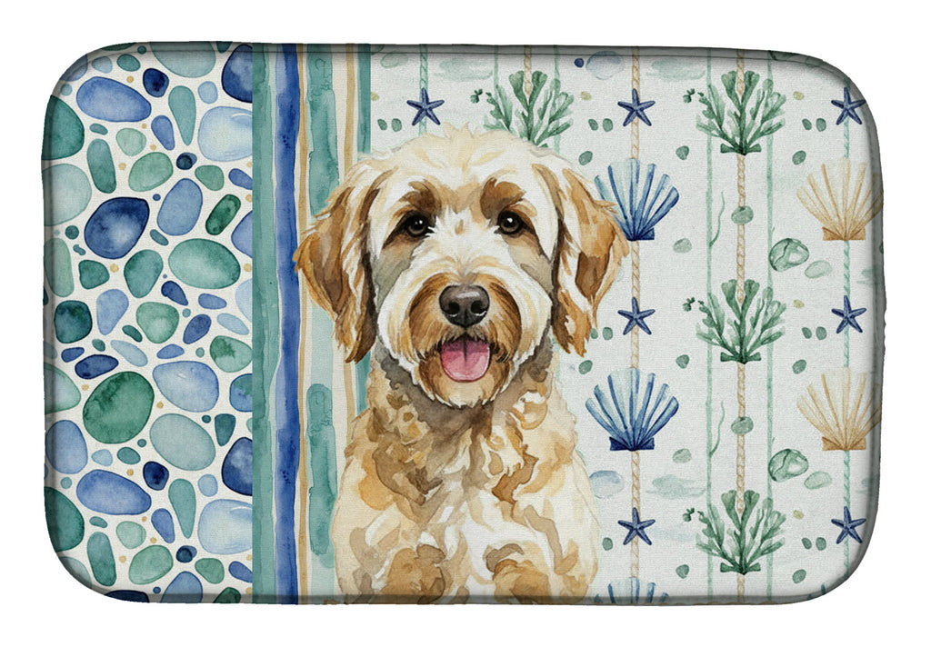 Yellow Labradoodle Coastal Sea Glass Dish Drying Mat Absorbent Dish Drying Mat Pad for Kitchen Counter Dish Drainer Mat for Countertop, 14 x 21", Multicolor