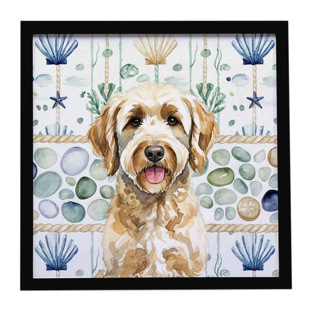 Yellow Labradoodle Coastal Sea Glass Framed Metal Print Bathroom, Kitchen, Office, Home Decor Wall Art Ready to Hang, Square, 8X8