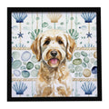 Yellow Labradoodle Coastal Sea Glass Framed Metal Print Bathroom, Kitchen, Office, Home Decor Wall Art Ready to Hang, Square, 8X8