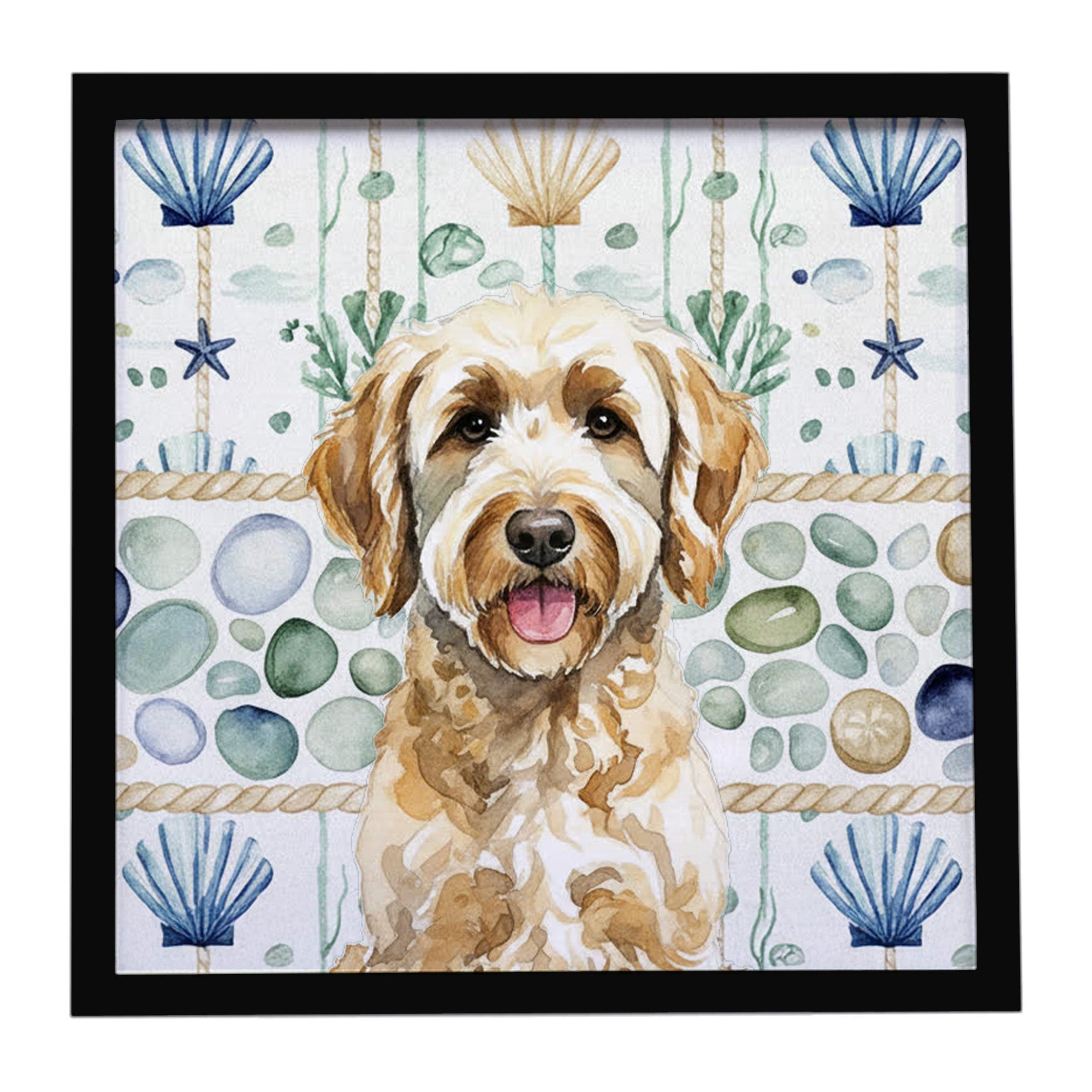 Yellow Labradoodle Coastal Sea Glass Framed Metal Print Bathroom, Kitchen, Office, Home Decor Wall Art Ready to Hang, Square, 8X8