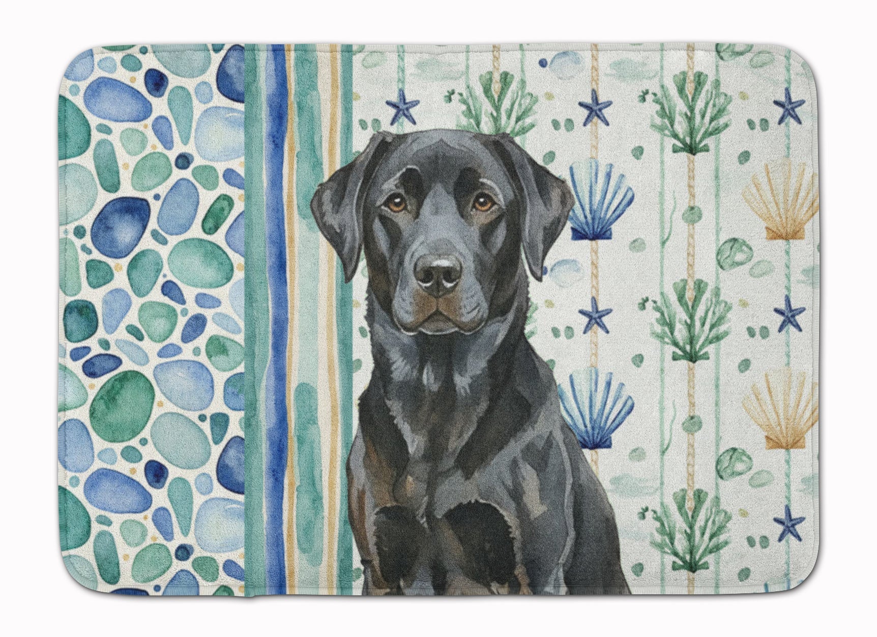 Black Labrador Retriever Coastal Sea Glass Memory Foam Kitchen Mat Machine Washable Anti-Fatigue Cushion Comfort Bath or Kitchen Rug