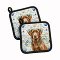 Chocolate Labrador Retriever Coastal Sea Glass Pot Holder Set of 2 Heat Resistant Quilted Hot Pads 7.5 x 7.5 Inch, Insulated Kitchen Trivets for Cooking & Baking