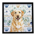 Yellow Labrador Retriever Coastal Sea Glass Framed Metal Print Bathroom, Kitchen, Office, Home Decor Wall Art Ready to Hang, Square, 8X8