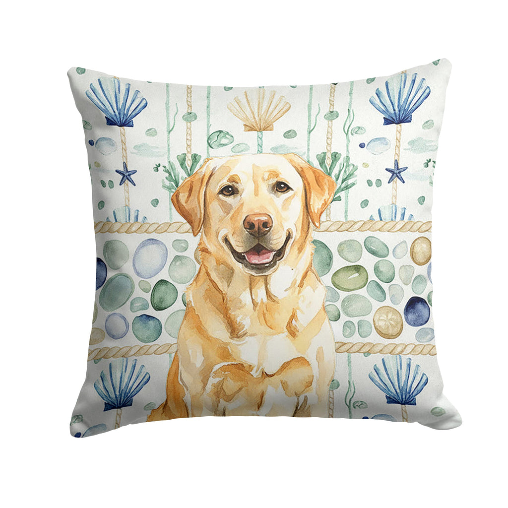 Yellow Labrador Retriever Coastal Sea Glass Decorative Throw Pillow 18x18 Indoor Outdoor Accent Cushion, Fabric Cover with Insert for Sofa, Bed, Porch & Living Room