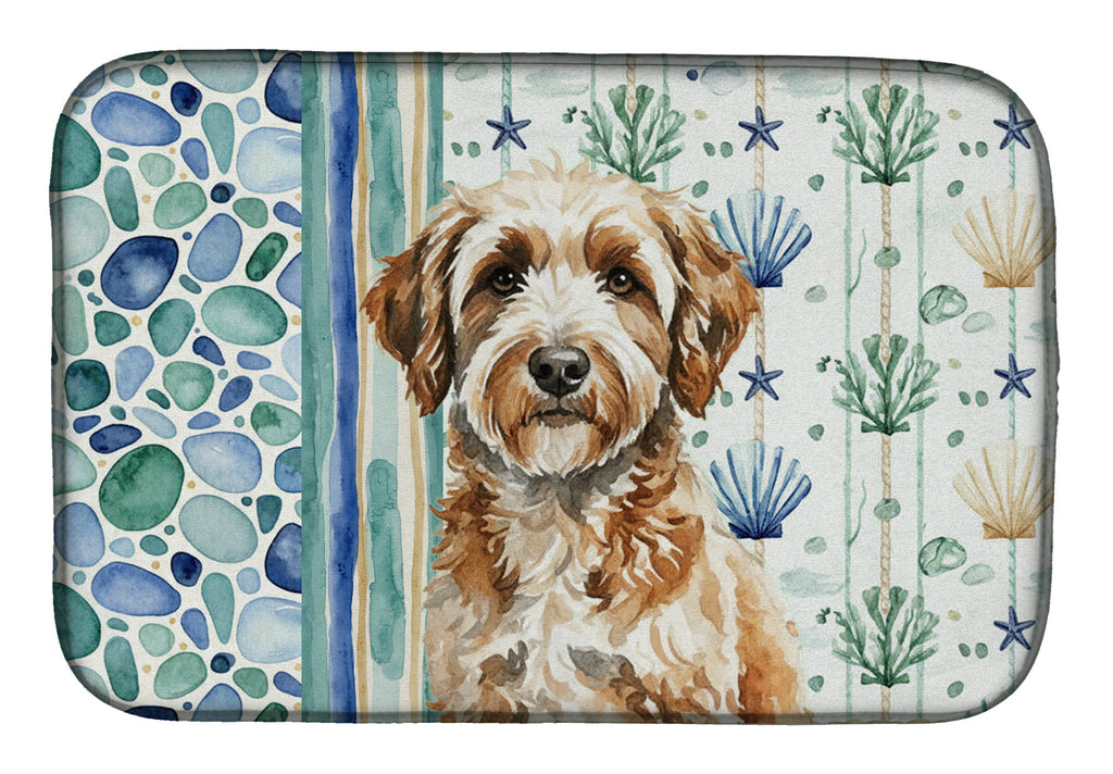 Lagotto Romagnolo Coastal Sea Glass Dish Drying Mat Absorbent Dish Drying Mat Pad for Kitchen Counter Dish Drainer Mat for Countertop, 14 x 21", Multicolor