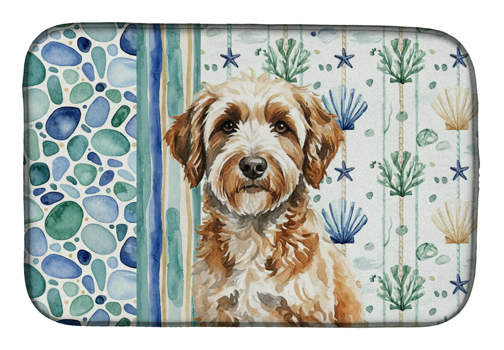 Lagotto Romagnolo Coastal Sea Glass Dish Drying Mat Absorbent Dish Drying Mat Pad for Kitchen Counter Dish Drainer Mat for Countertop, 14 x 21", Multicolor