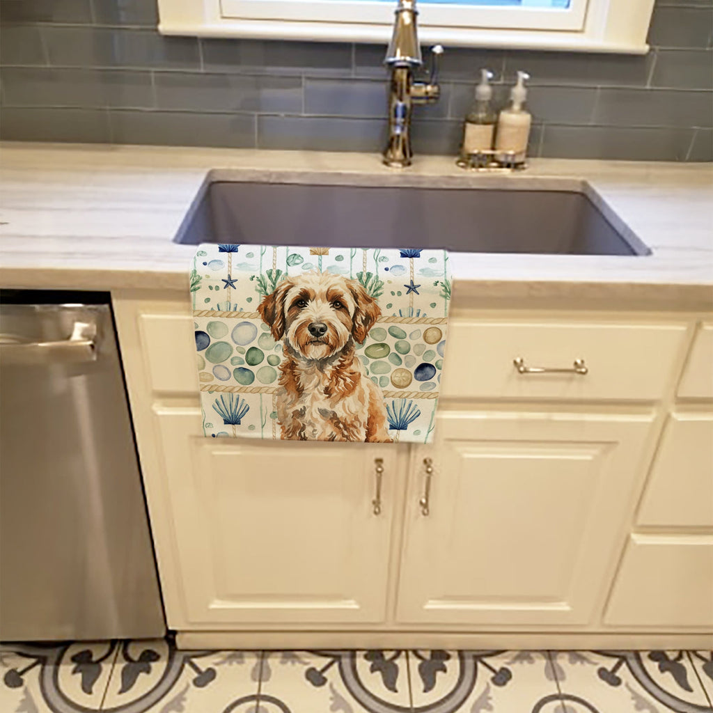 Lagotto Romagnolo Coastal Sea Glass Kitchen Towel Velour Plush Front and Cotton Loop Back Machine Washable