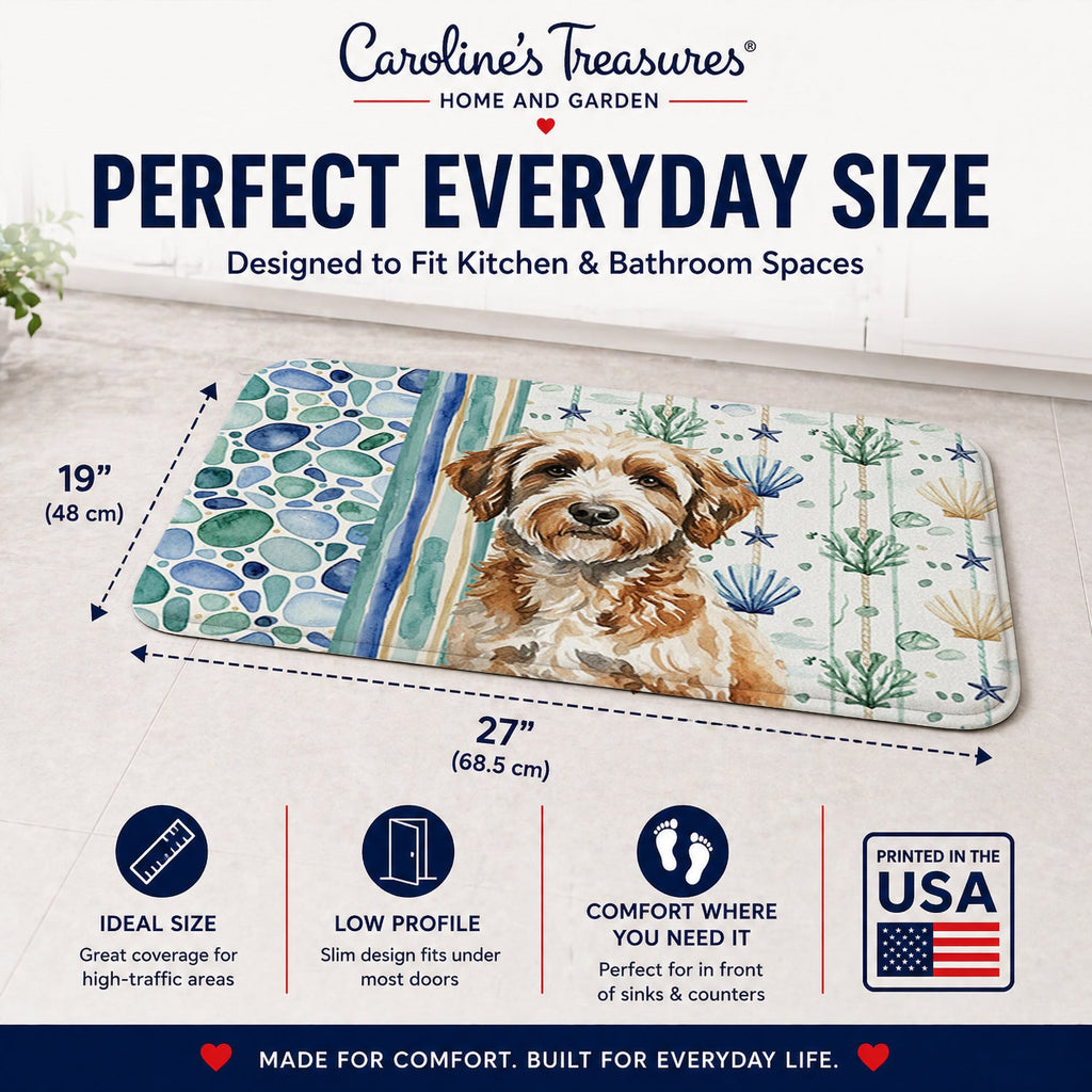 Lagotto Romagnolo Coastal Sea Glass Memory Foam Kitchen Mat Machine Washable Anti-Fatigue Cushion Comfort Bath or Kitchen Rug