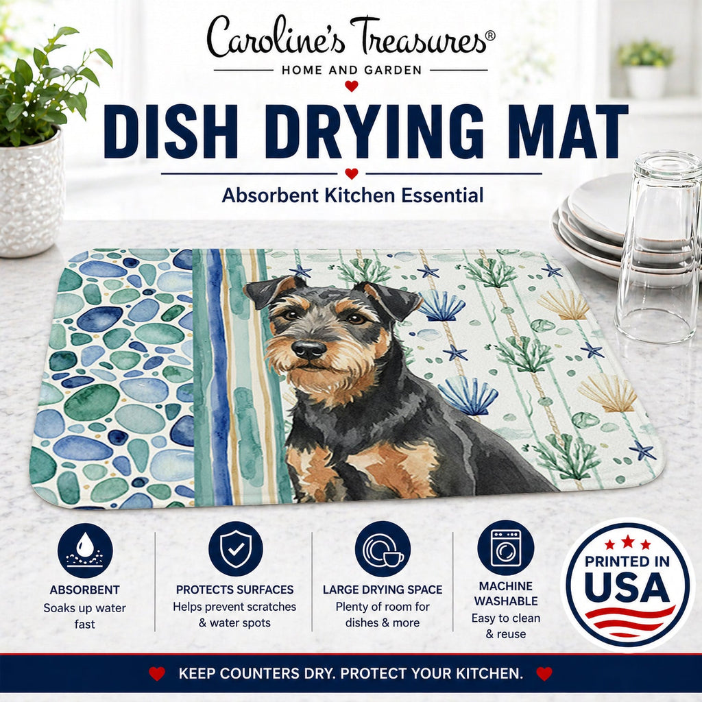 Black and Tan Lakeland Terrier Coastal Sea Glass Dish Drying Mat Absorbent Dish Drying Mat Pad for Kitchen Counter Dish Drainer Mat for Countertop, 14 x 21", Multicolor