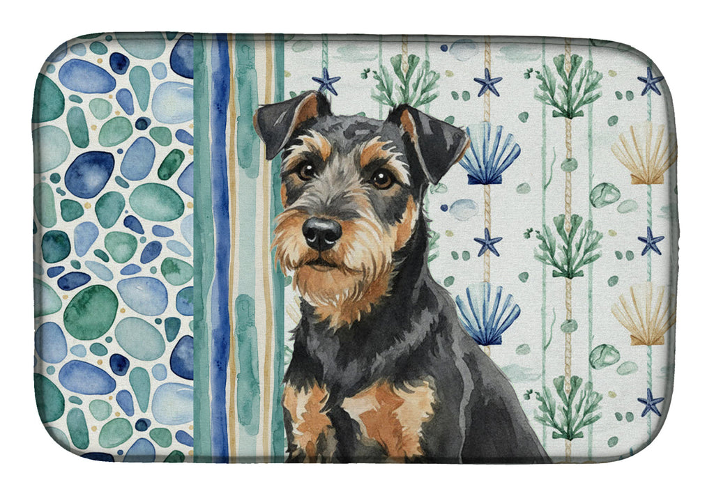Black and Tan Lakeland Terrier Coastal Sea Glass Dish Drying Mat Absorbent Dish Drying Mat Pad for Kitchen Counter Dish Drainer Mat for Countertop, 14 x 21", Multicolor
