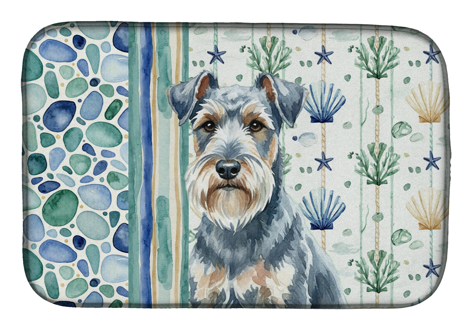Blue Lakeland Terrier Coastal Sea Glass Dish Drying Mat Absorbent Dish Drying Mat Pad for Kitchen Counter Dish Drainer Mat for Countertop, 14 x 21", Multicolor