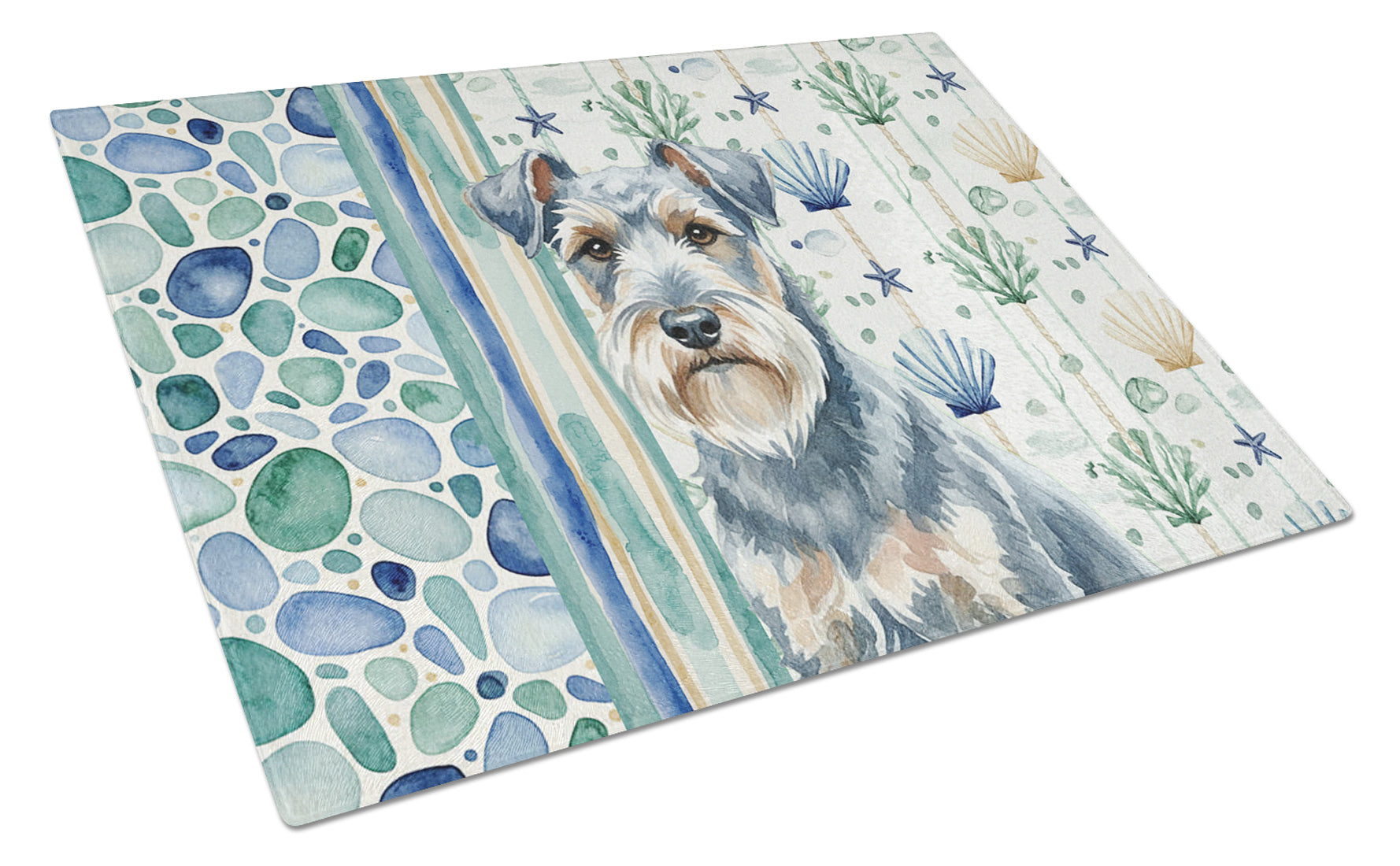 Blue Lakeland Terrier Coastal Sea Glass Cutting Board Tempered Glass Kitchen Cutting Surface, Heat Resistant Chopping, Non-Slip Feet, Food Prep & Serving