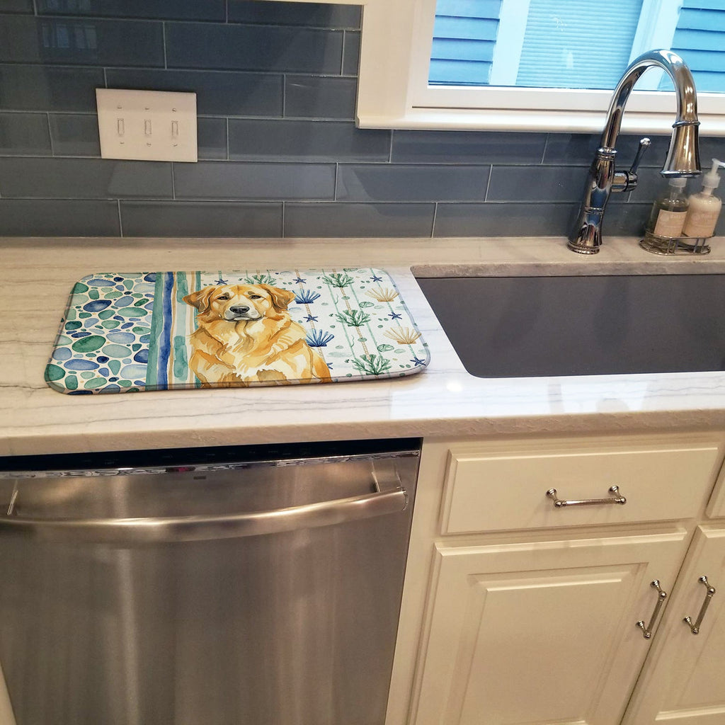 Lion Yellow Leonberger Coastal Sea Glass Dish Drying Mat Absorbent Dish Drying Mat Pad for Kitchen Counter Dish Drainer Mat for Countertop, 14 x 21", Multicolor
