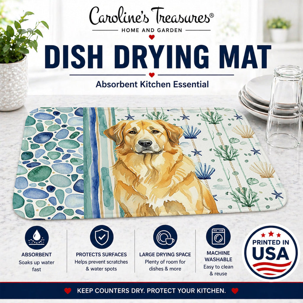 Lion Yellow Leonberger Coastal Sea Glass Dish Drying Mat Absorbent Dish Drying Mat Pad for Kitchen Counter Dish Drainer Mat for Countertop, 14 x 21", Multicolor