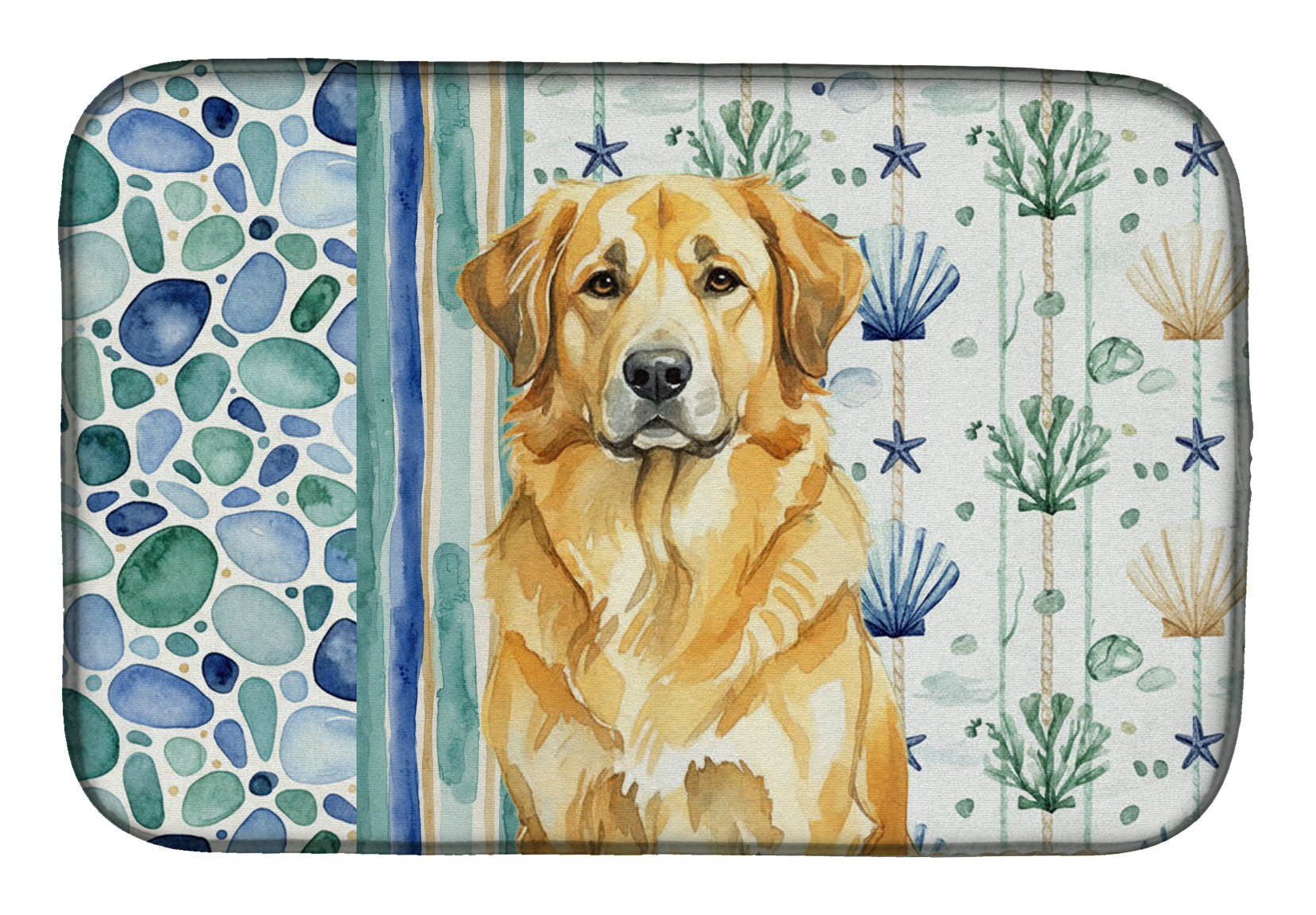 Lion Yellow Leonberger Coastal Sea Glass Dish Drying Mat Absorbent Dish Drying Mat Pad for Kitchen Counter Dish Drainer Mat for Countertop, 14 x 21", Multicolor