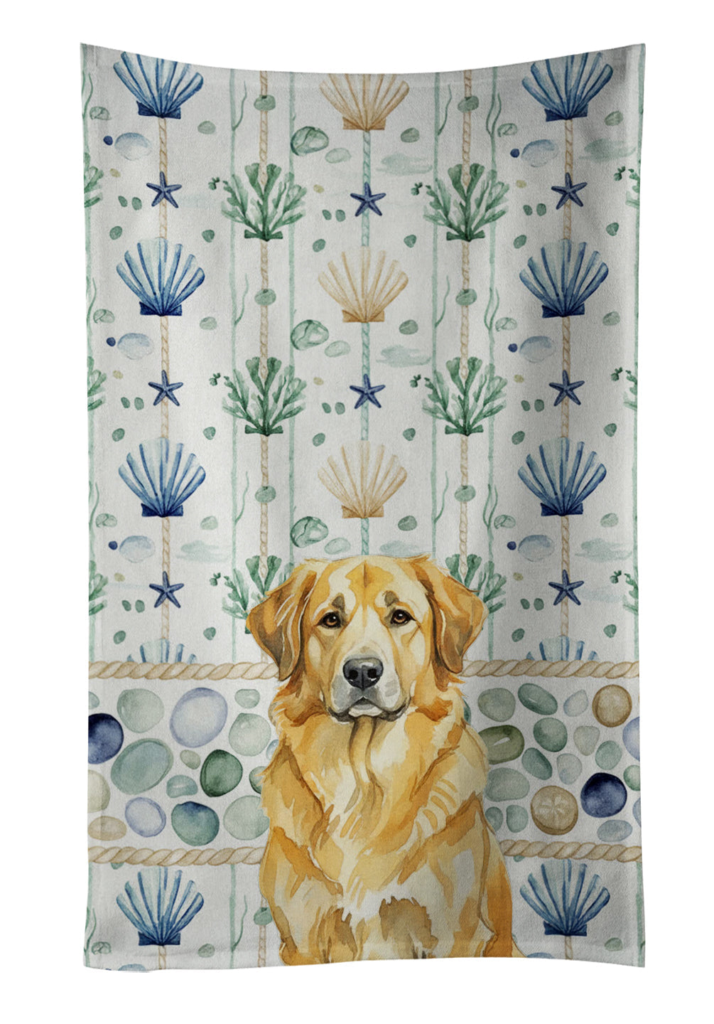 Lion Yellow Leonberger Coastal Sea Glass Kitchen Towel Velour Plush Front and Cotton Loop Back Machine Washable
