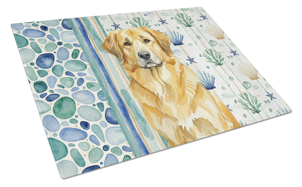 Lion Yellow Leonberger Coastal Sea Glass Cutting Board Tempered Glass Kitchen Cutting Surface, Heat Resistant Chopping, Non-Slip Feet, Food Prep & Serving