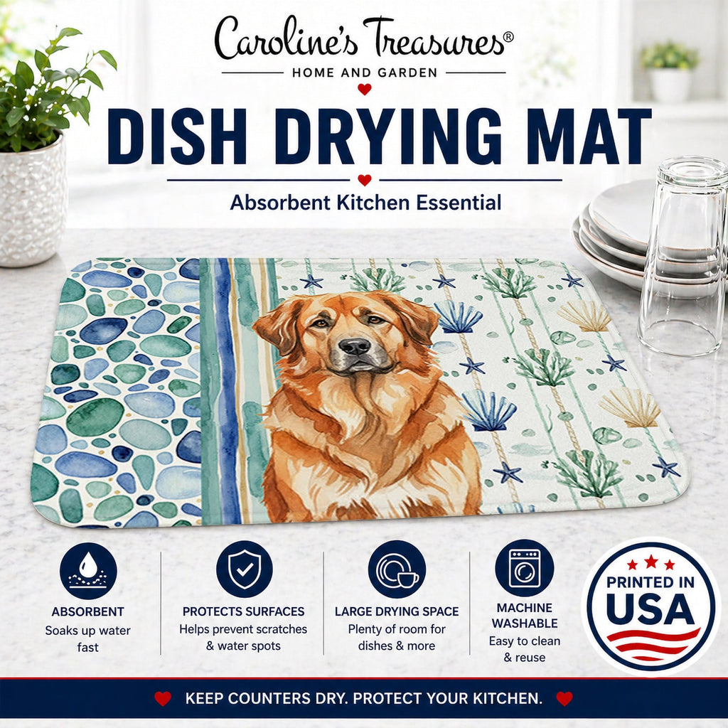 Red Leonberger Coastal Sea Glass Dish Drying Mat Absorbent Dish Drying Mat Pad for Kitchen Counter Dish Drainer Mat for Countertop, 14 x 21", Multicolor