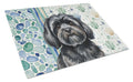 Black Lhasa Apso Coastal Sea Glass Cutting Board Tempered Glass Kitchen Cutting Surface, Heat Resistant Chopping, Non-Slip Feet, Food Prep & Serving